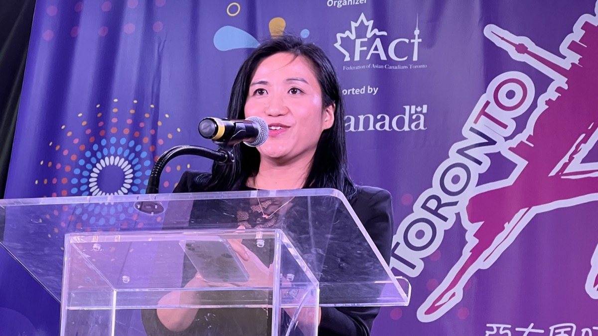 Director of the Hong Kong Economic and Trade Office (Toronto) (HKETO), Ms Emily Mo, speaks at the opening ceremony of the Asialicious Carnival 2022 organised by the Federation of Asian Canadians Toronto and the City of Toronto on September 10. 