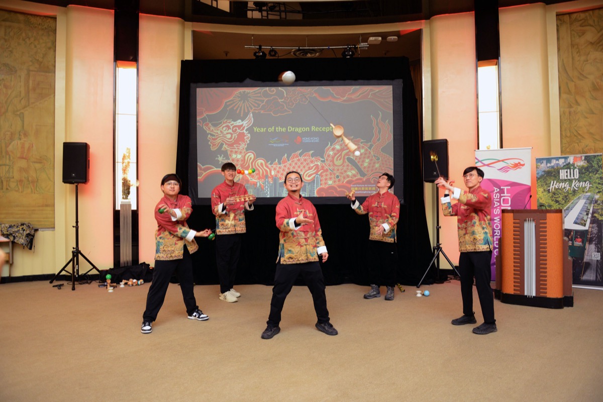 An award-winning team of kendama players from Hong Kong performs at the spring reception hosted by the Hong Kong Economic and Trade Office (Toronto) and the Hong Kong Tourism Board (Canada) in Toronto on February 8.