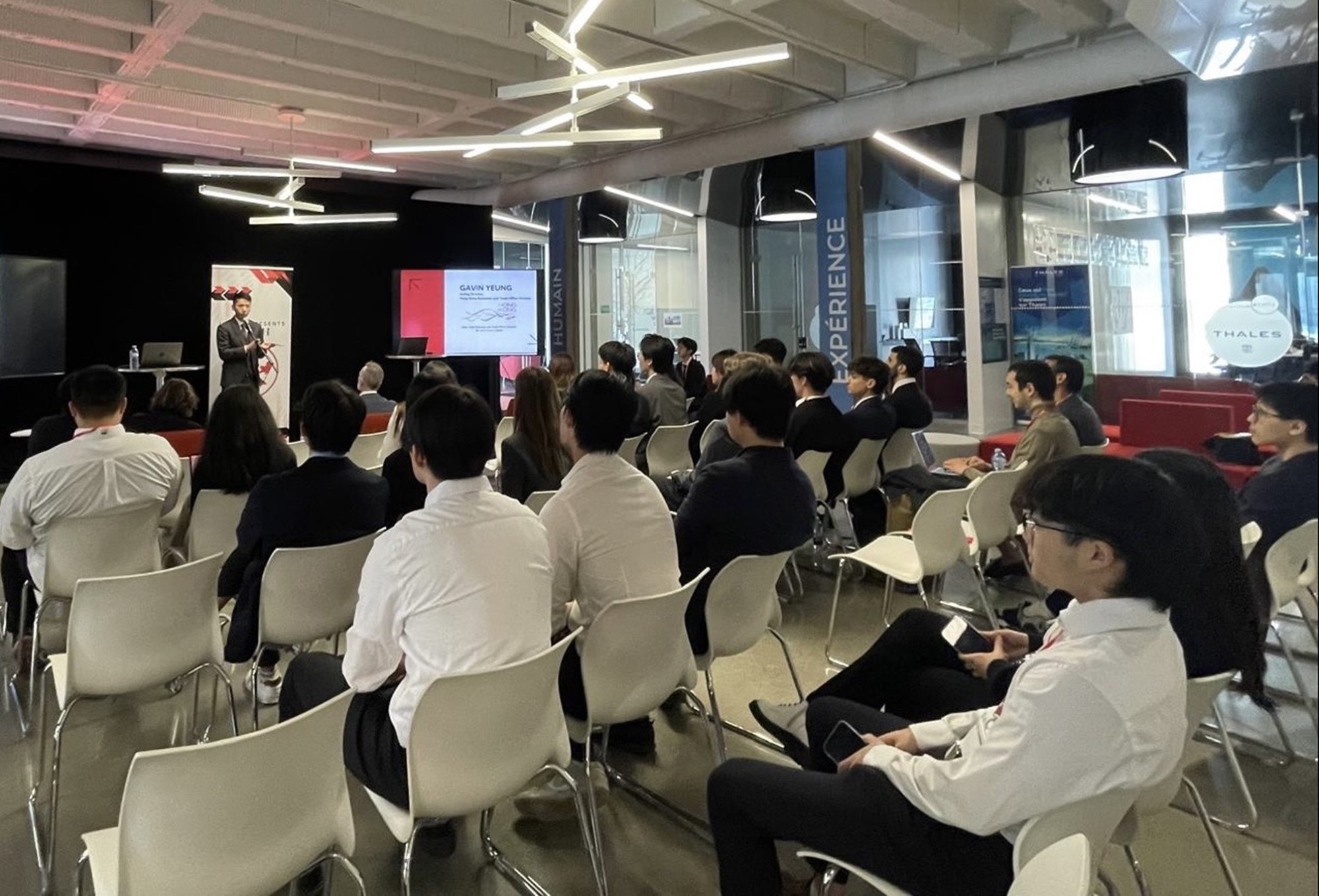 Acting Director of the Hong Kong Economic and Trade Office (Toronto), Mr Gavin Yeung, speaks at the 2025 iPitch Competition hosted by the Junior Hong Kong-Canada Business Association (McGill Chapter) in Montreal on March 14.