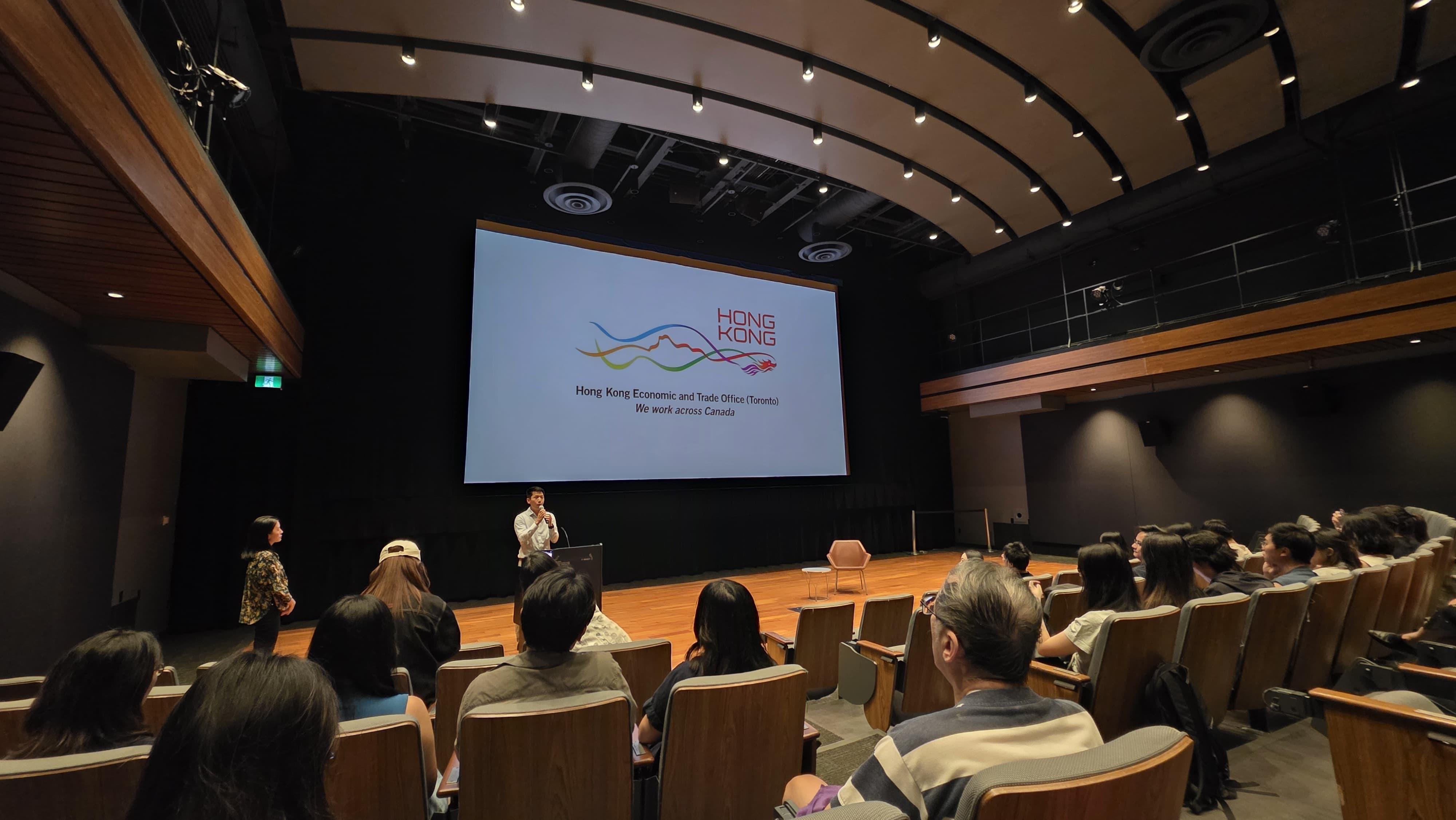 The Acting Director of the Hong Kong Economic and Trade Office (Toronto), Mr Gavin Yeung, speaks before the screening of the Hong Kong movie “Montages of a Modern Motherhood” at the Mulan International Film Festival in Toronto, Canada on August 9.