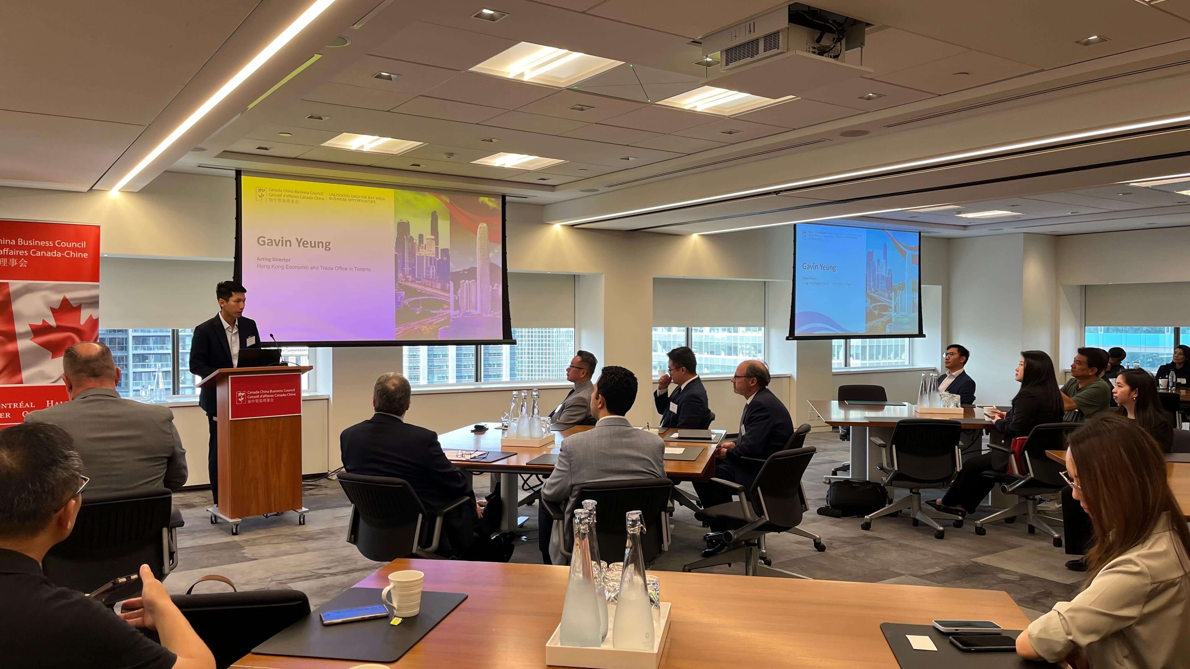 The Acting Director of the HKETO, Mr Gavin Yeung, speaks at the business event titled “Unlocking Greater Bay Area Business Opportunities” on September 9.